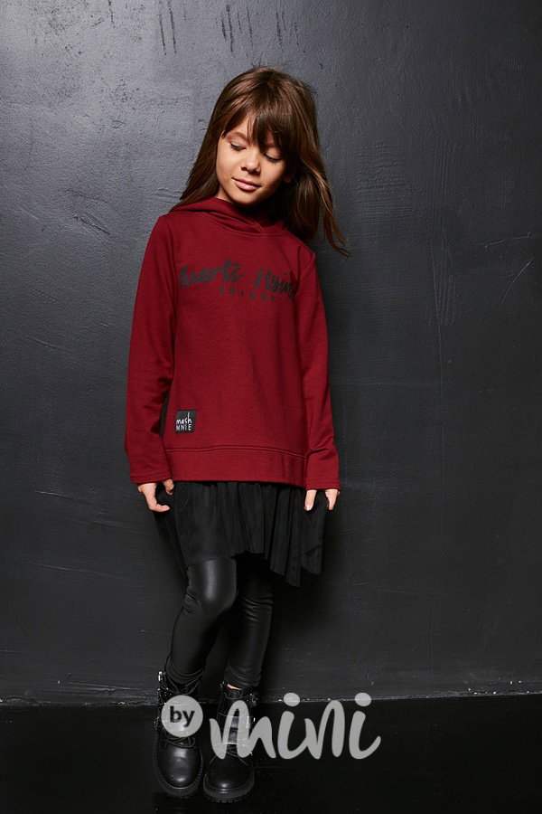 *Premium* Hearts hoodie dress burgund - dívčí vínová mikina
