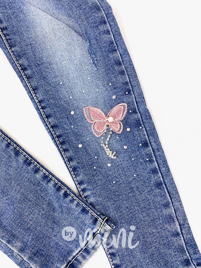 Stretch  blue jeans jegginy s kamínky