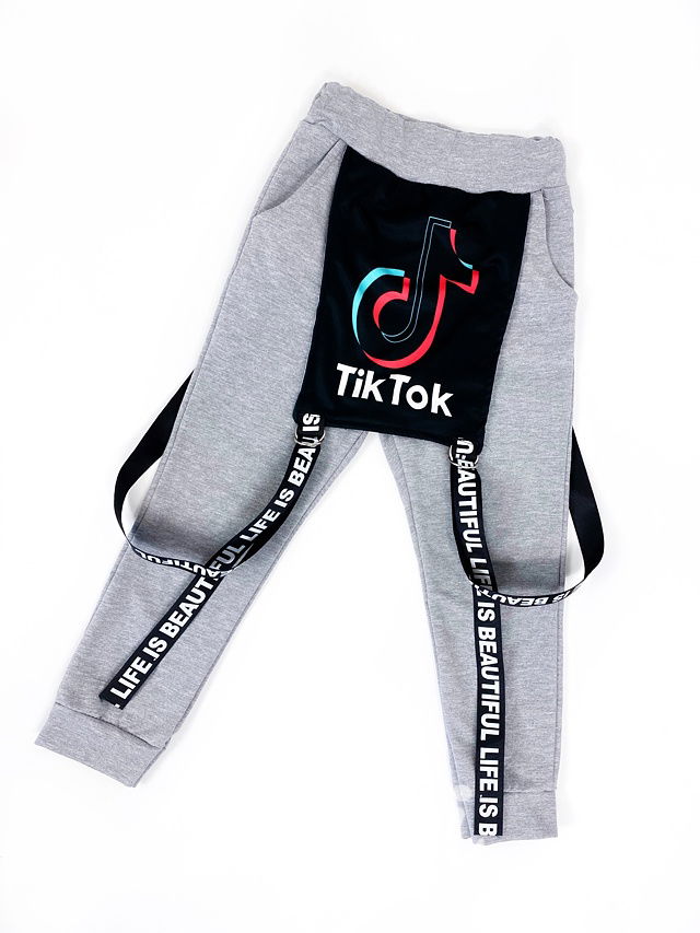 Tik Tok dívčí  tepláčky - lacláče - šedá