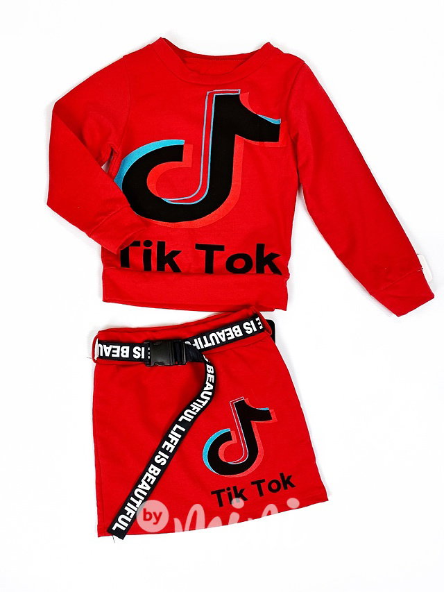 Tik Tok dívčí souprava se sukní - červená