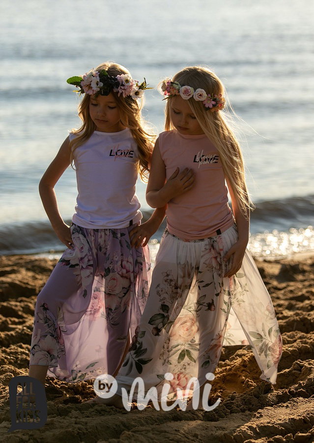 Flower midi sukně s všitými kraťasy - lila