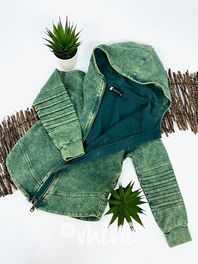 Acid wash biker mikina green