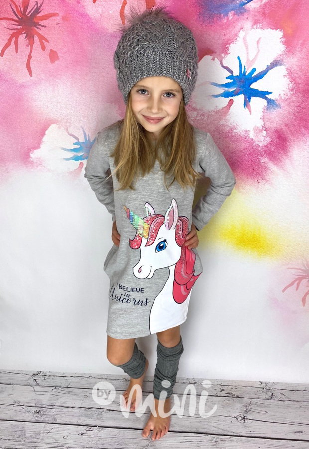 Unicorn tunikomikča s flitry - grey
