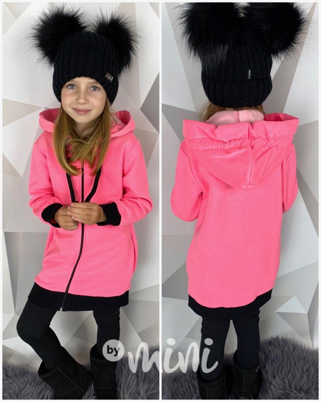 Long vyteplená mikina neon pink