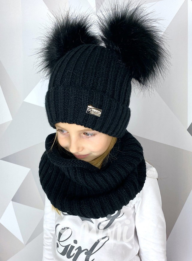 Super termo kulich dvě bambule + nákrčník - ČERNÝ