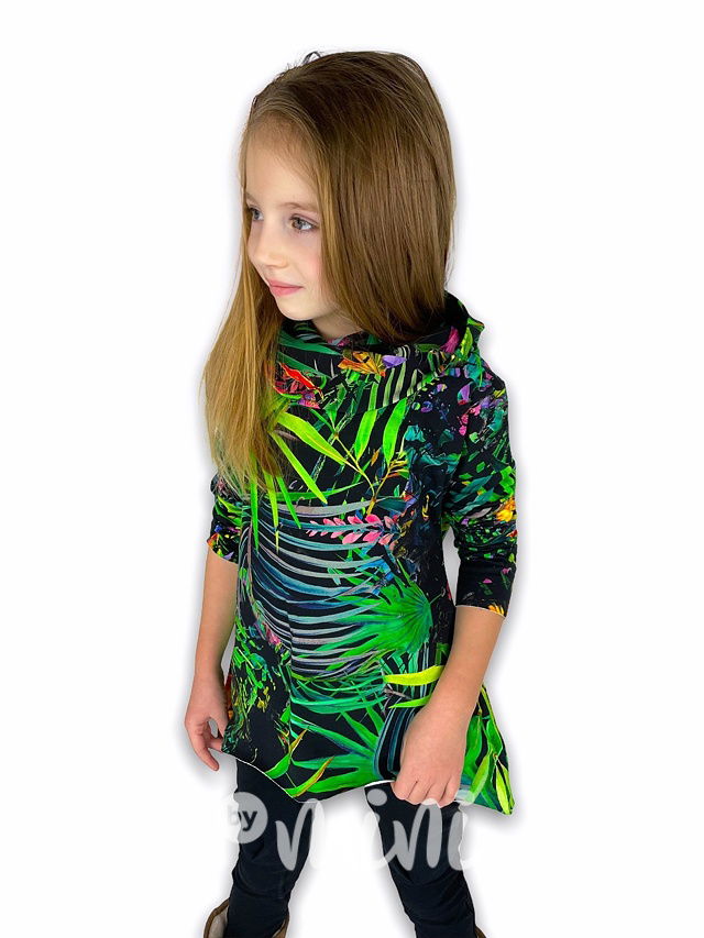 Krásná zelená dívčí dětská mikina by mini tropic motiv s dlouhým rukávem