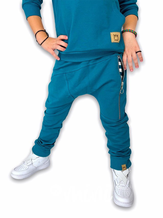 Baggy tepláky se zipem - petrol