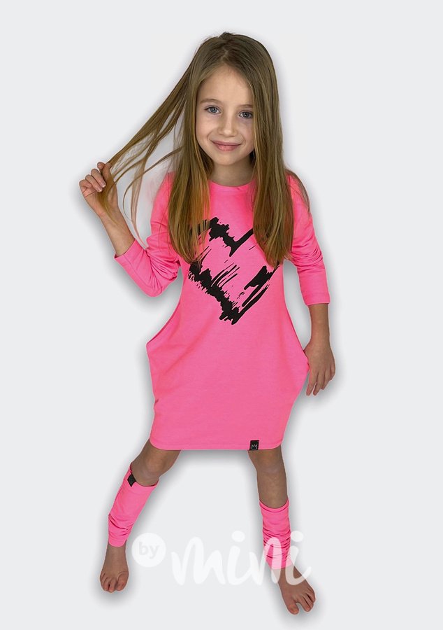 HEART asymetrická dívčí tunika + návleky - neon pink