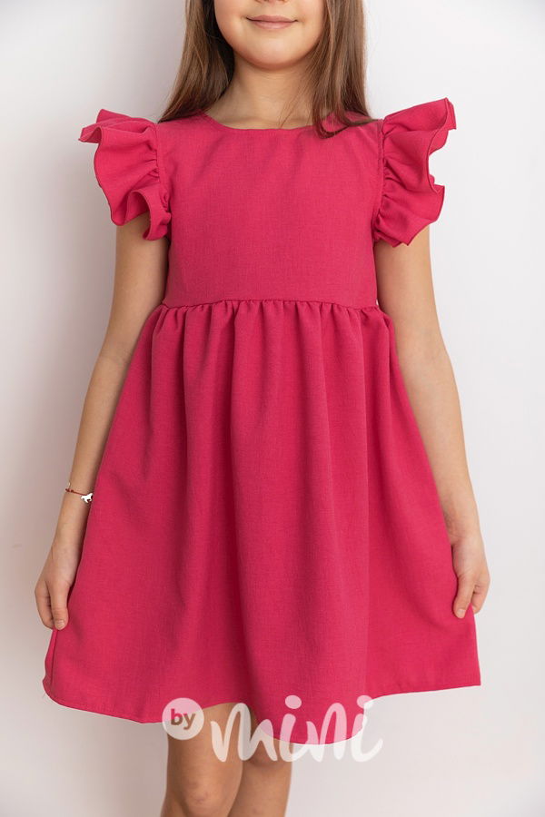 Malinové šaty s řasenými rukávy