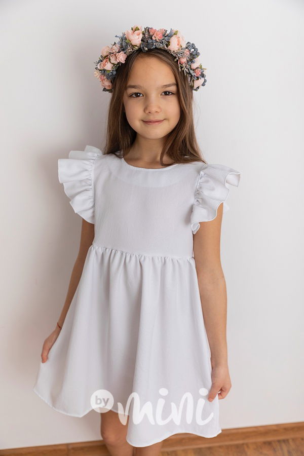 Bílé šaty s řasenými rukávy Lily Grey