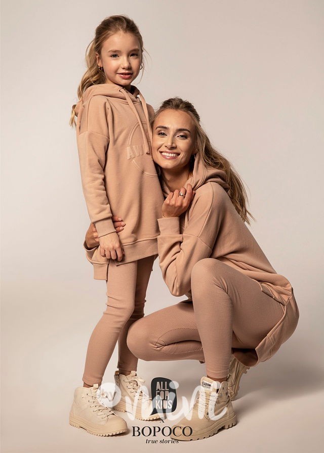 Dívčí legíny mamka a dcera béžové