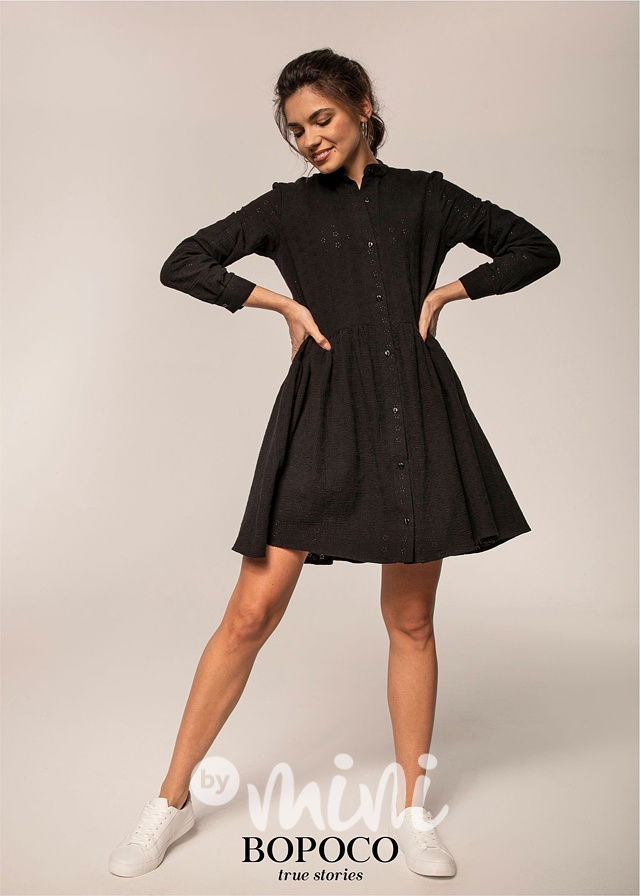 Letní bavlněné šaty se strukturou - černé