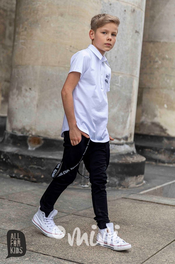 Bavlněná bílá polo košile s krátkým rukávem WILD