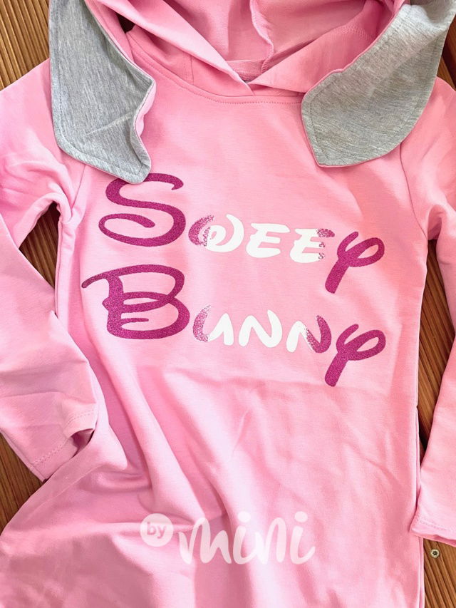 Sweet bunny hoodie tunika - růžová