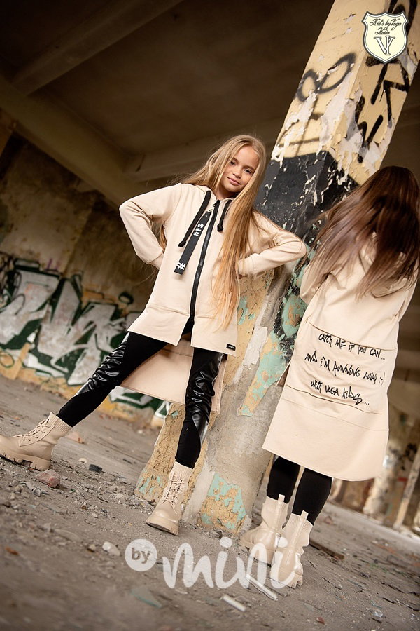 Hoodie long mikina CATCH ME béžová