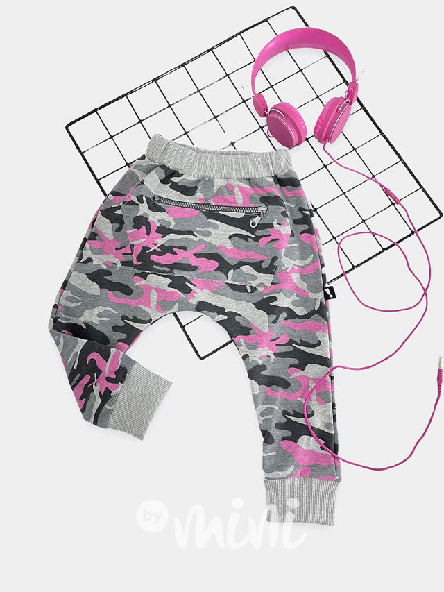 Baggy PINK army s kapsičkou a zipem