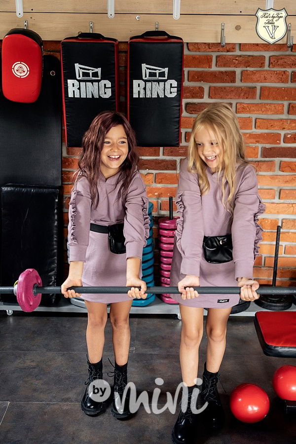 Lila hoodie tunika s kabelkou