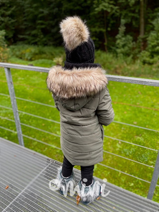 Zimní dlouhá bunda s maxi chlupem - khaki