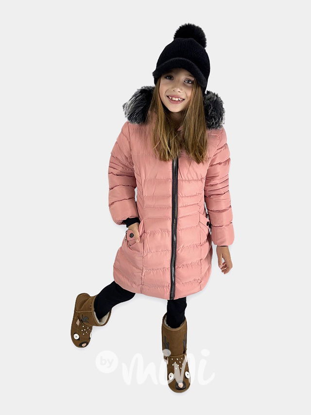 Zimní kabát pudder pink + sluchátka