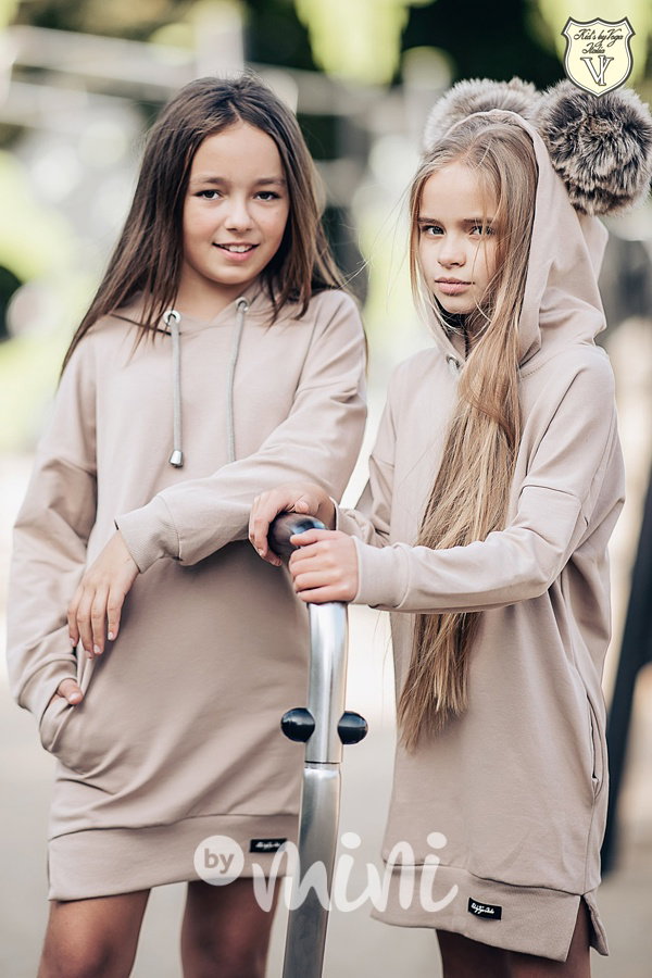 Voga hoodie pompon mikina béžová