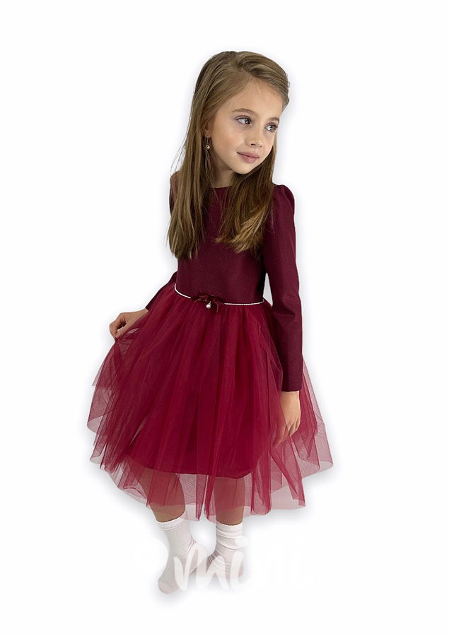 Luxury maxi tylové šaty perličky bordo