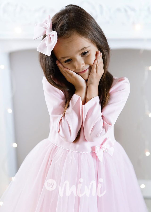 Dětské luxusní společenské šaty s tylovou sukní a dlouhým rukávem