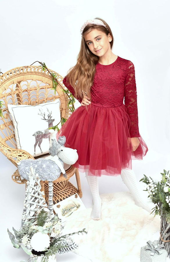 Bordó společenské dětské šaty 