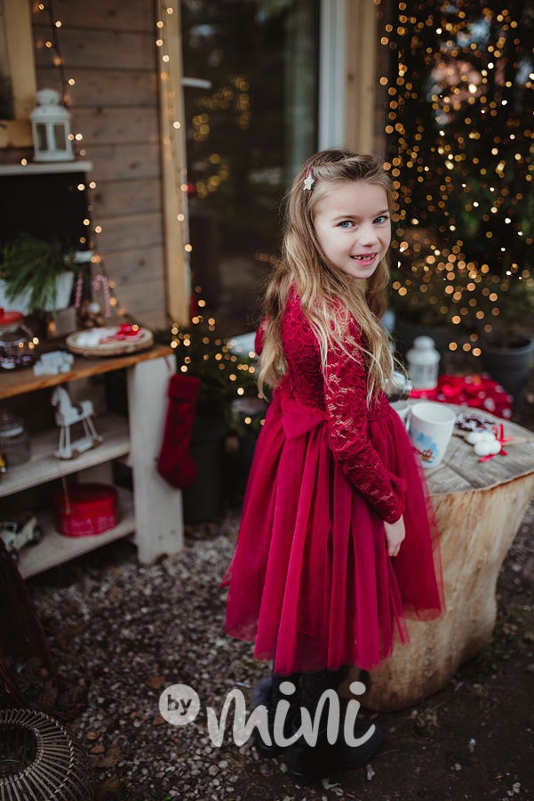 Princess krajkové šaty s maxi tylovou sukní bordo