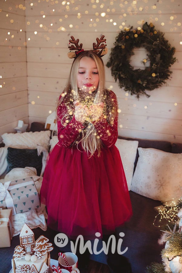 Princess krajkové šaty s maxi tylovou sukní bordo