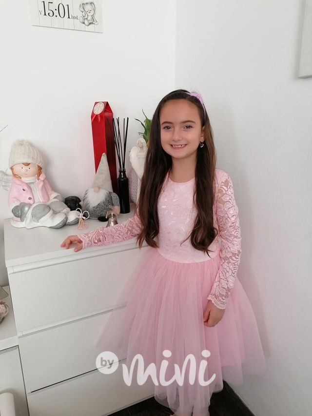 Princess krajkové šaty s maxi tylovou sukní růžové