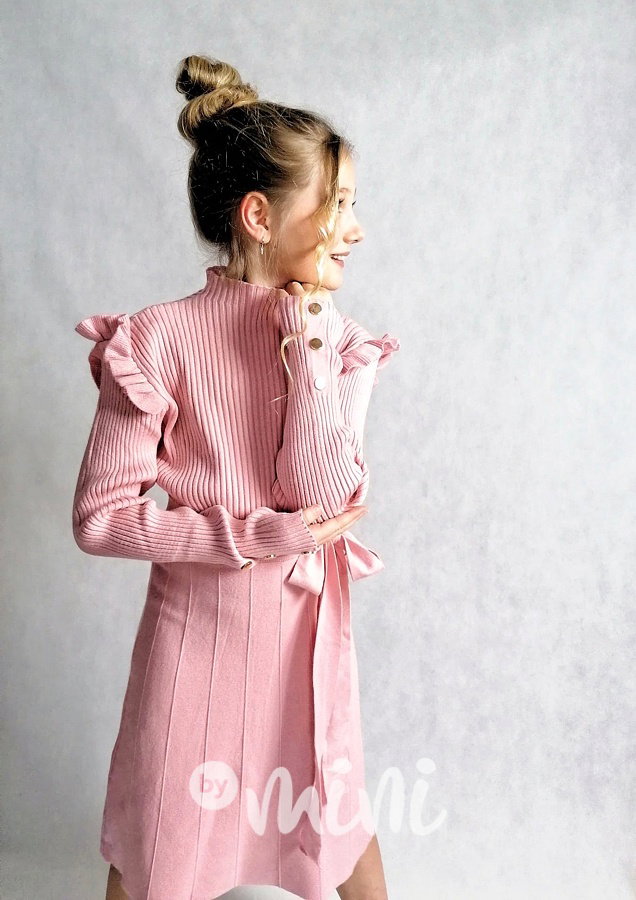 Žebrované svetříkové stretch šaty Madame pink