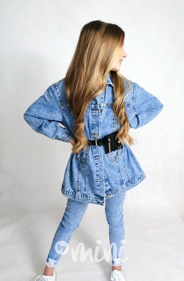 Jeans kabátek s páskem