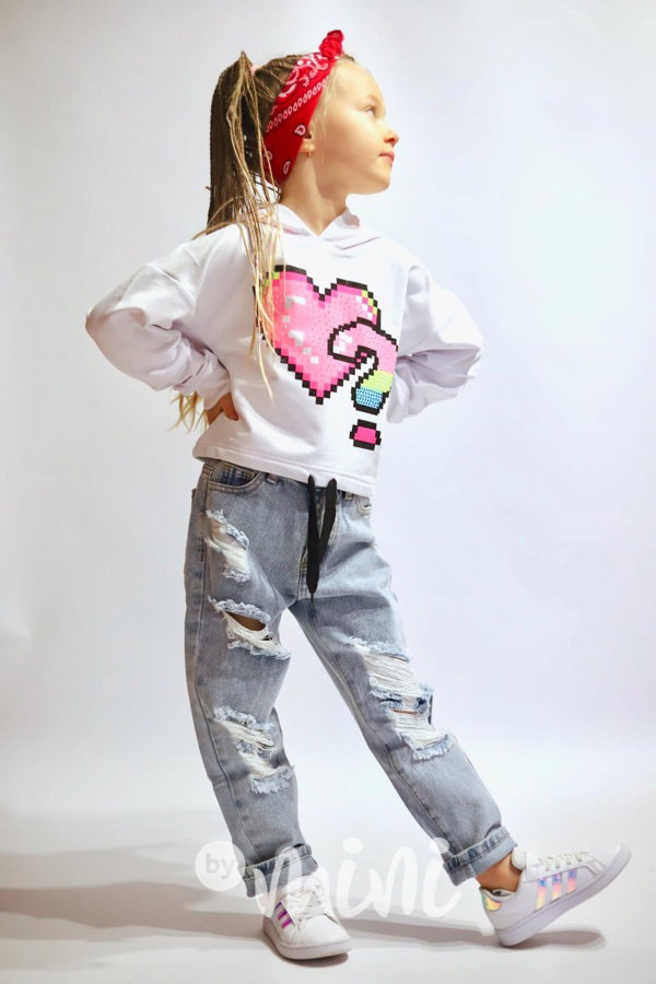 Neon heart crop mikina white
