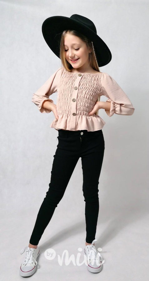 Řasená crop blůzka beige