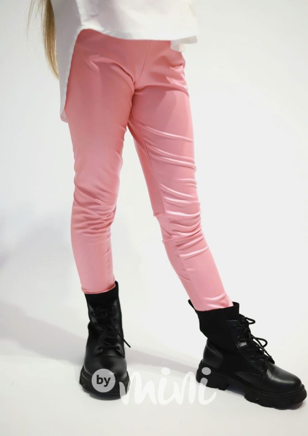 Eco leather thin legíny candy pink pearl
