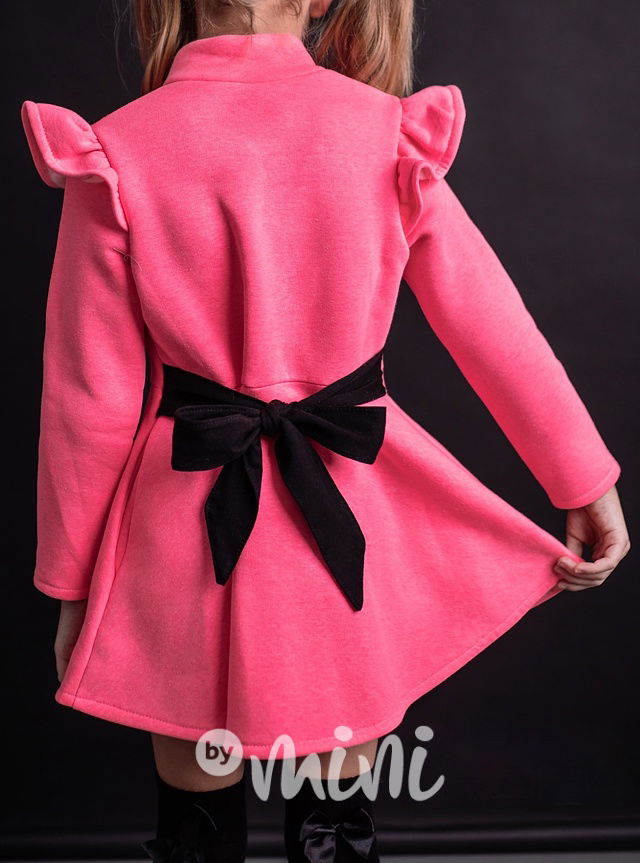 Teplý mikčokabátek na zavazování neon pink