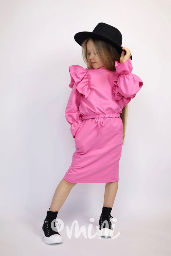 Volánková crop mikina pink