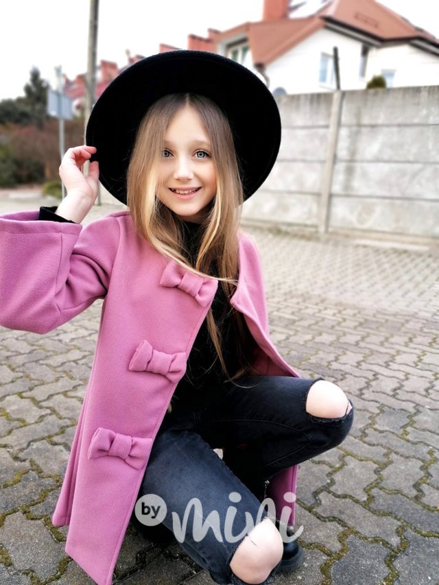 Flaušový kabát mašličky pink