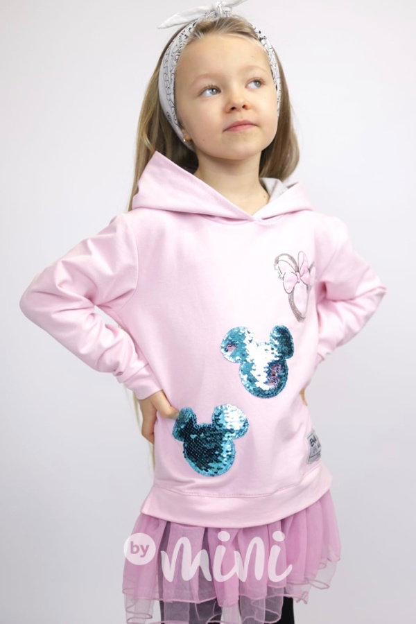 Mickey hoodie tunika s tylem a flitry pink