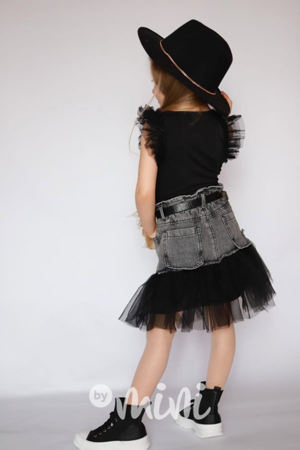 Black jeans sukně s tylem a páskem