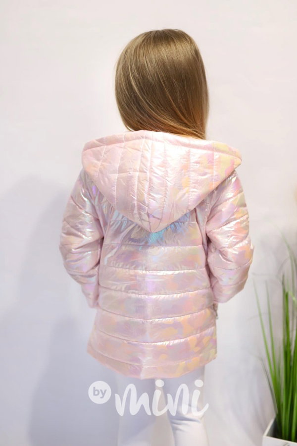 Metalická přechodová bunda pink silver