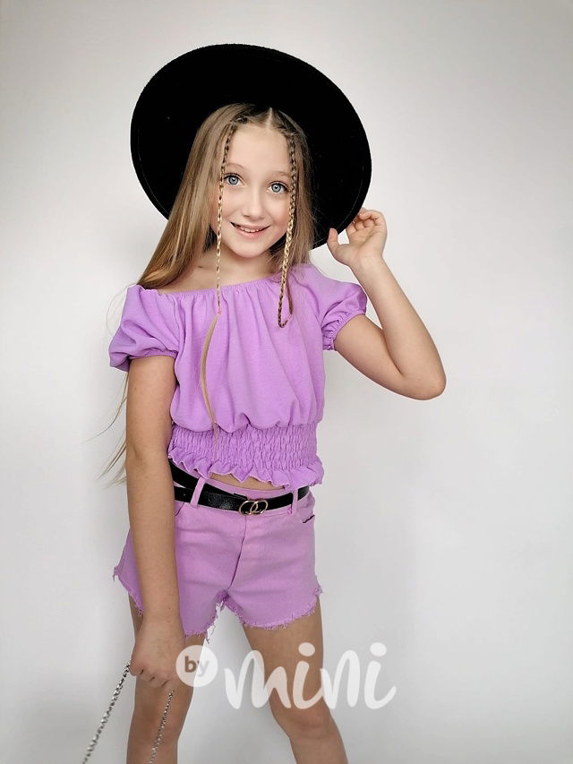 Lila jeans kraťasy s páskem