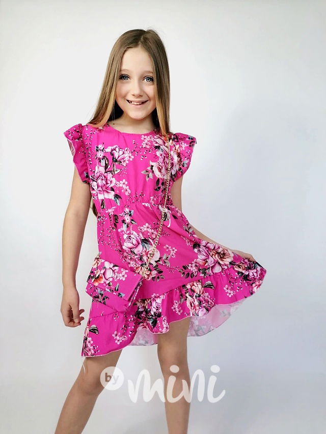 Letní květované šaty s kabelkou malinové