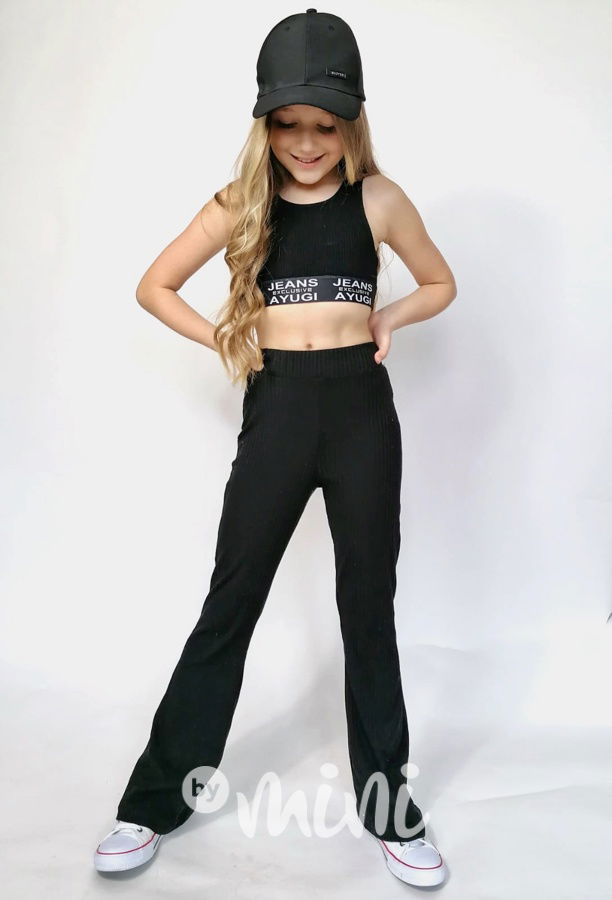 Žebrovaný sporty top černý