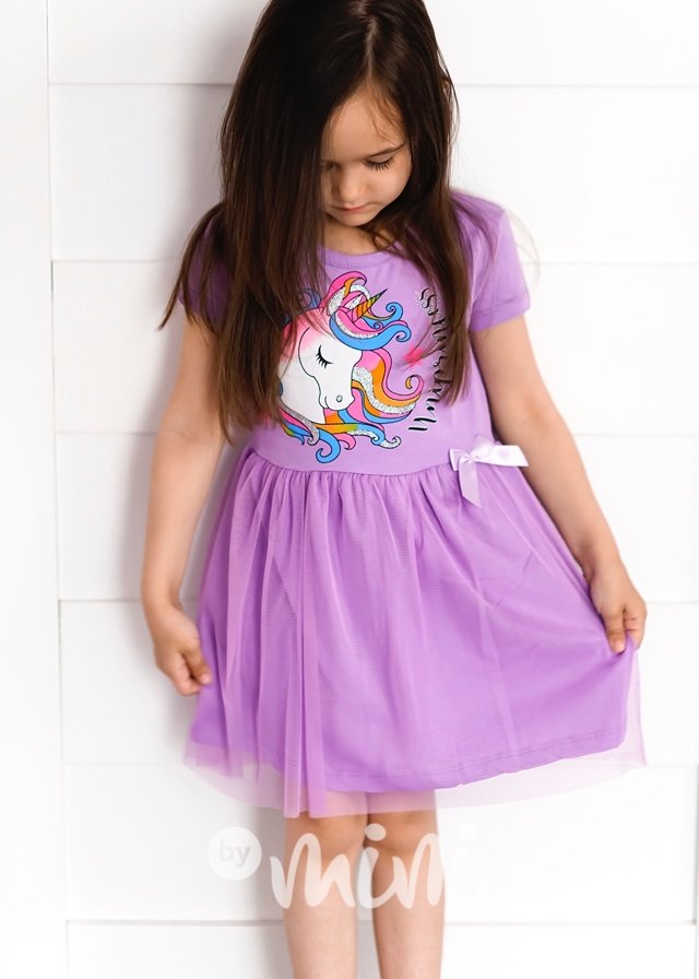 Unicorn bavlněné šaty s tylovou sukní lila