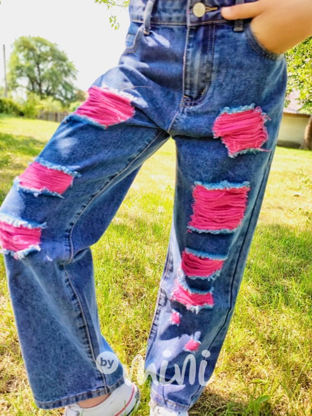 Ripped pink dívčí jeans