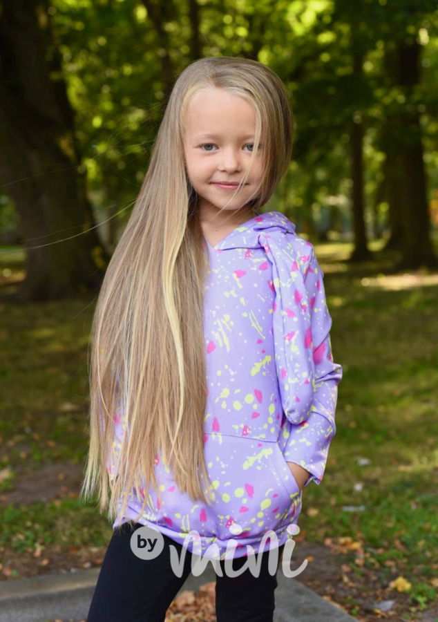 Quirky hoodie - pohyblivé uši - mikina splash lila
