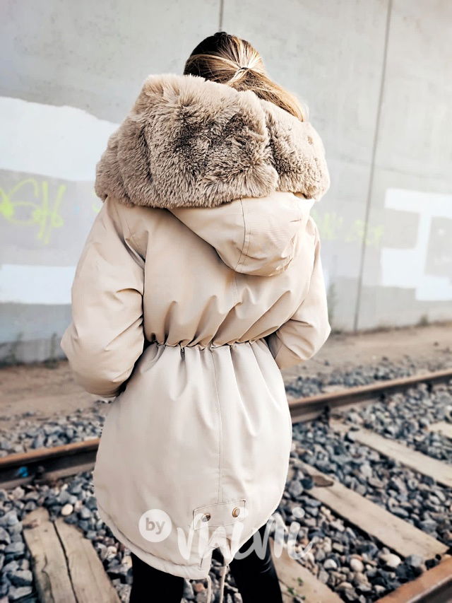Zimní kožíšková parka tmavě béžová