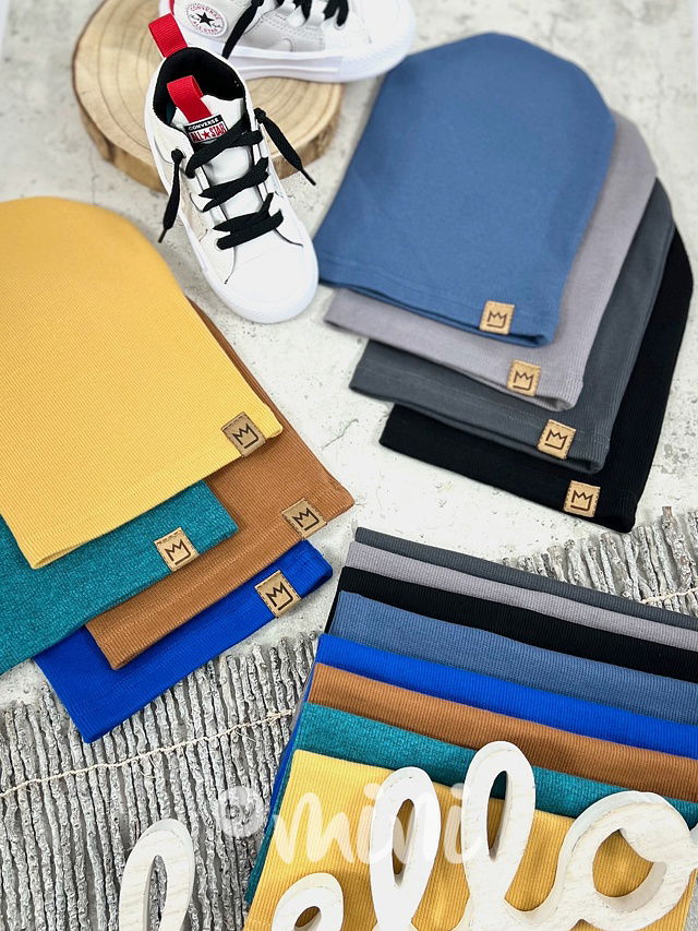 Žebrovaná houmles čepka s nákrčníkem - mustard