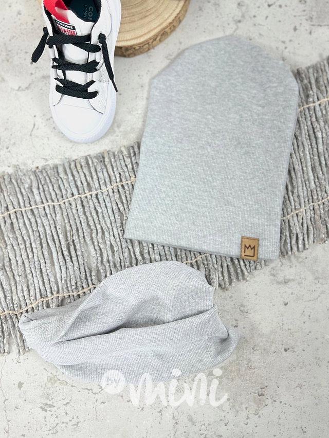 Žebrovaná houmles čepka s nákrčníkem - light grey